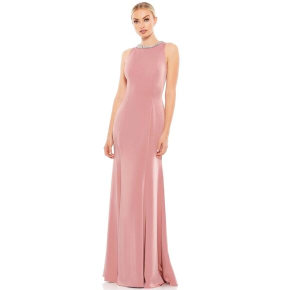 MacDuggal Crystal Neck Trumpet Gown in Rose Pink NWT Size 4 - Picture 1 of 4